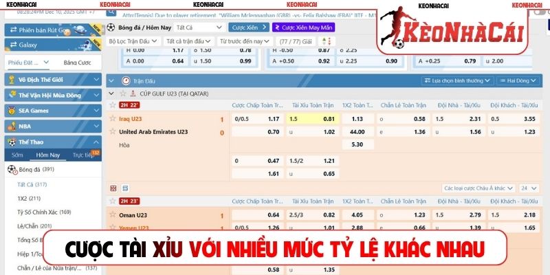 Cược tài xỉu với nhiều mức tỷ lệ khác nhau
